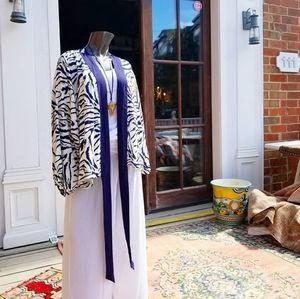 Blue & White Zebra Print Kimono w/Elastic Sleeves